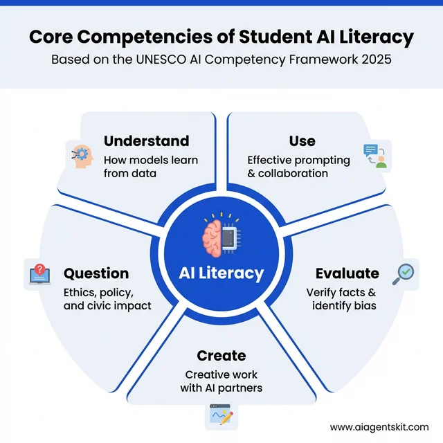 5 core pillars of student AI literacy UNESCO framework