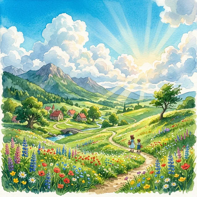 Studio Ghibli-inspired landscape sample