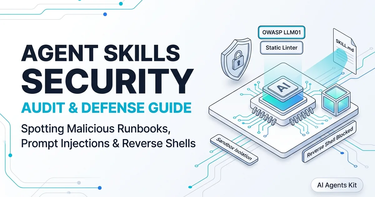 Security shield and container sandbox auditing an agent SKILL.md file for prompt injections and malicious code