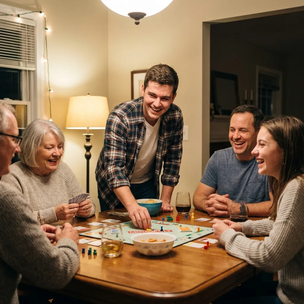 Candid family game night at home