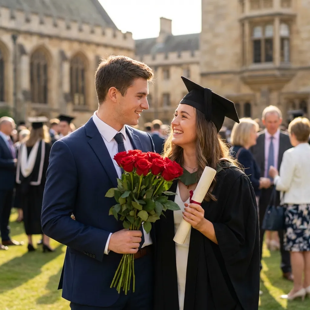 Proud boyfriend with girlfriend at her college graduation