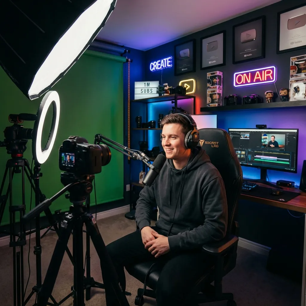 Content creator in professional home studio setup